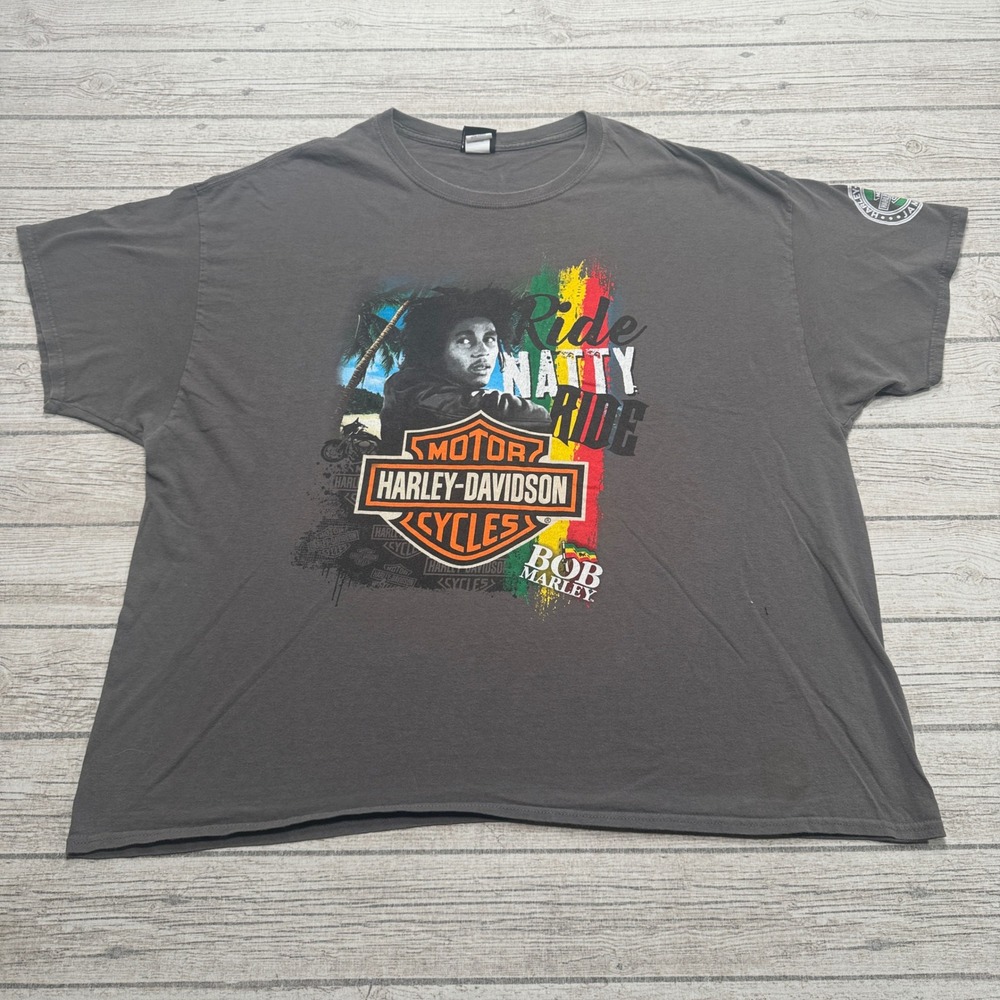 Harley-Davidson T-Shirt Men's 3XL Gray Bob Marley Ride Natty Ride Biker Cotton